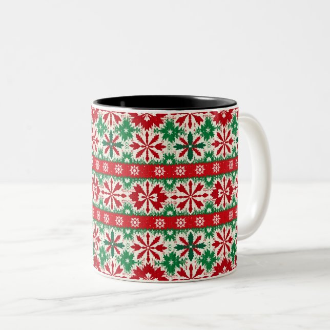 Caneca De Café Em Dois Tons Scandinavian Fair Isle Christmas Edition 2 (Frente Esquerda)