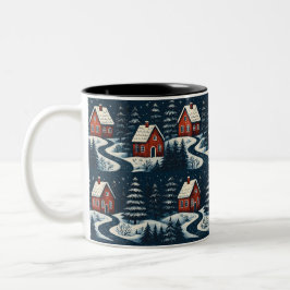 Caneca De Café Em Dois Tons Scandinavian Folk Art Cozy Winter Cabin Mug