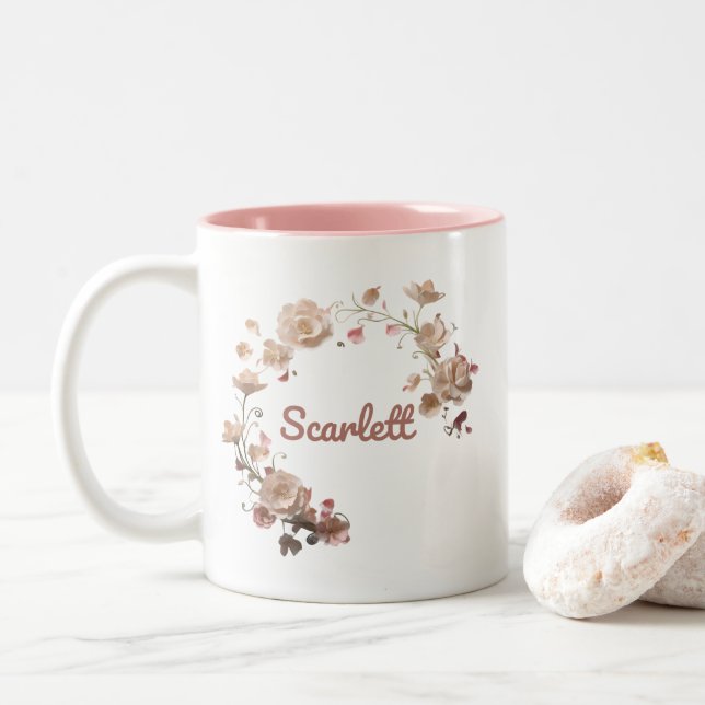 Caneca De Café Em Dois Tons Scarlett Floral (Com Donut)