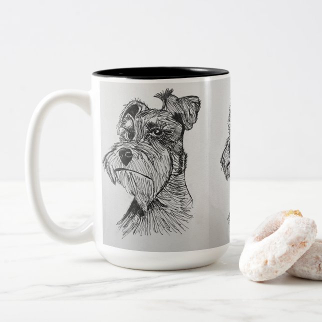 Caneca De Café Em Dois Tons Schnauzer (Com Donut)