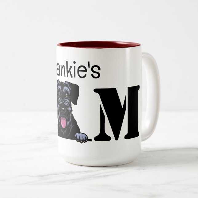 Caneca De Café Em Dois Tons Schnauzer Peeking Personalizou Mãe (Frente Esquerda)