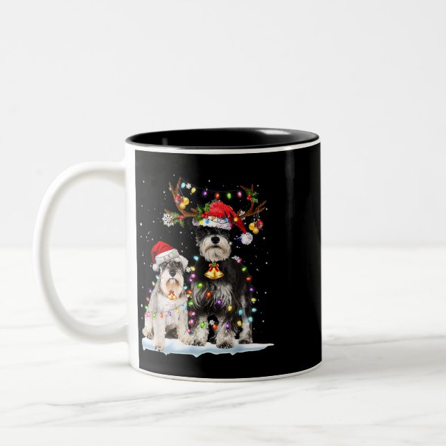 Caneca De Café Em Dois Tons Schnauzer Reindeer Santa Hat Natal (Esquerda)