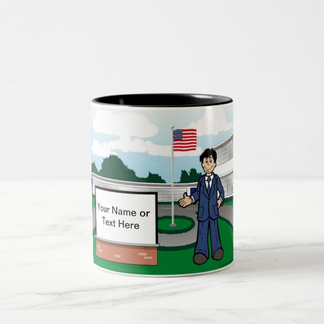 Caneca De Café Em Dois Tons School Principal Cartoon by PrintedPerfection.com (Centro)