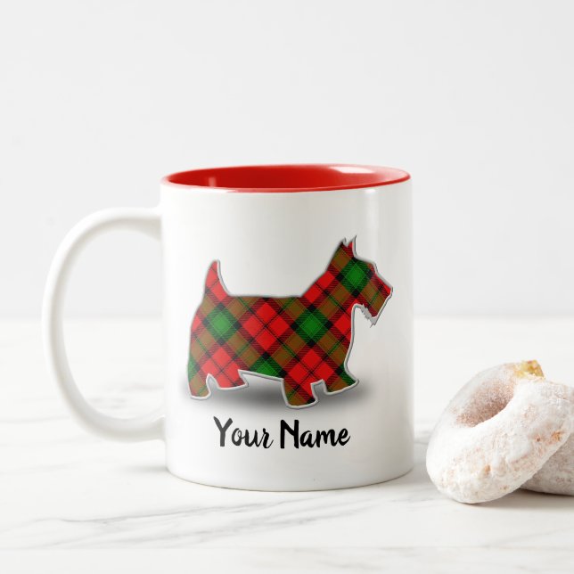 Caneca De Café Em Dois Tons Scottish Clan Kerr Tartan Scottish Terrier (Com Donut)
