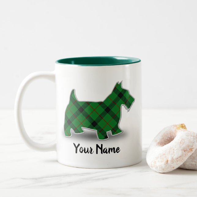 Caneca De Café Em Dois Tons Scottish Clan Kincaid Tartan Scottish Terrier (Com Donut)