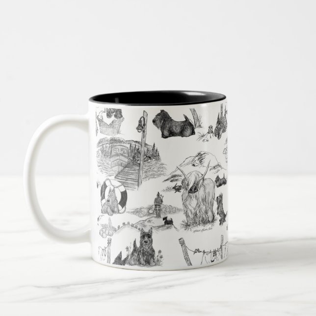 Caneca De Café Em Dois Tons SCOTTISH Terrier Black Toile (Esquerda)
