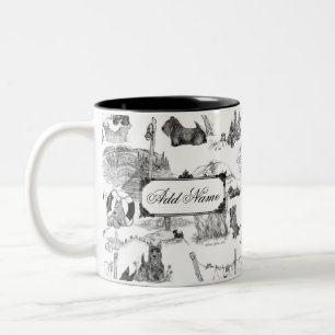 Caneca De Café Em Dois Tons SCOTTISH Terrier Black Toile w/Custom Name
