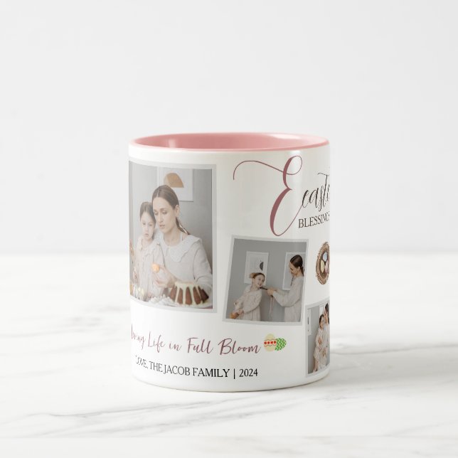 Caneca De Café Em Dois Tons Script 3 de Bênçãos de Páscoa Elegante Moderno (Centro)