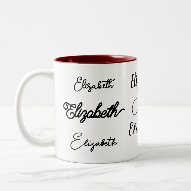 Caneca De Café Em Dois Tons Script de Assinatura Monograma de Nome Personaliza (Esquerda)