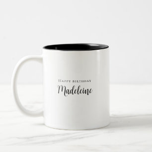 Caneca De Café Em Dois Tons Script de mensagem personalizada preto e branco