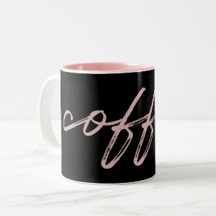 Caneca De Café Em Dois Tons Script Minimalista de "café" preto-e-rosa