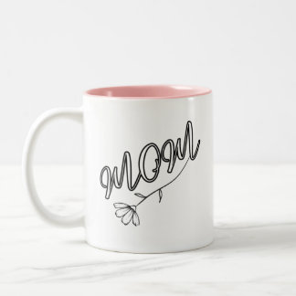 Caneca De Café Em Dois Tons Script "MOM" elegante com Design de Flor