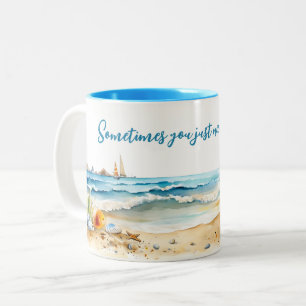 Caneca De Café Em Dois Tons Sea Beach Watercolor   VIAGEM   Café