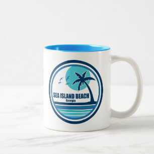 Caneca De Café Em Dois Tons Sea Island Beach Georgia Palm Tree Birds
