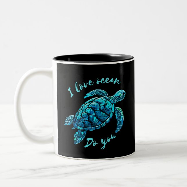 Caneca De Café Em Dois Tons Sea Turtle Love Oceano (Esquerda)