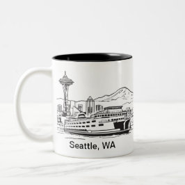 Caneca De Café Em Dois Tons Seattle Ferry & Skyline Line Art Washington
