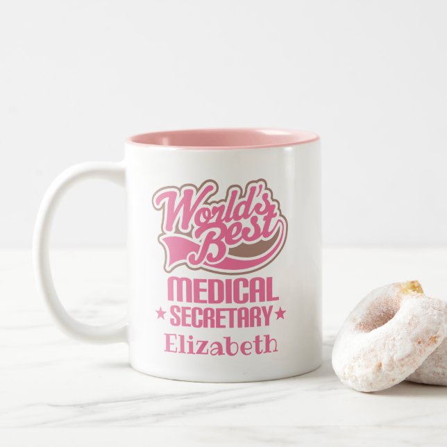 Caneca De Café Em Dois Tons Secretário Médico Presente Personalizado (Com Donut)