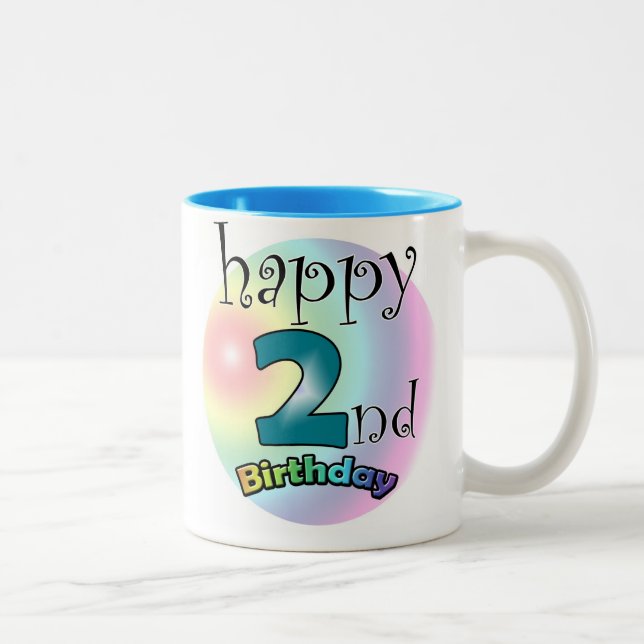 Caneca De Café Em Dois Tons Segundo aniversário Feliz Azul (Direita)