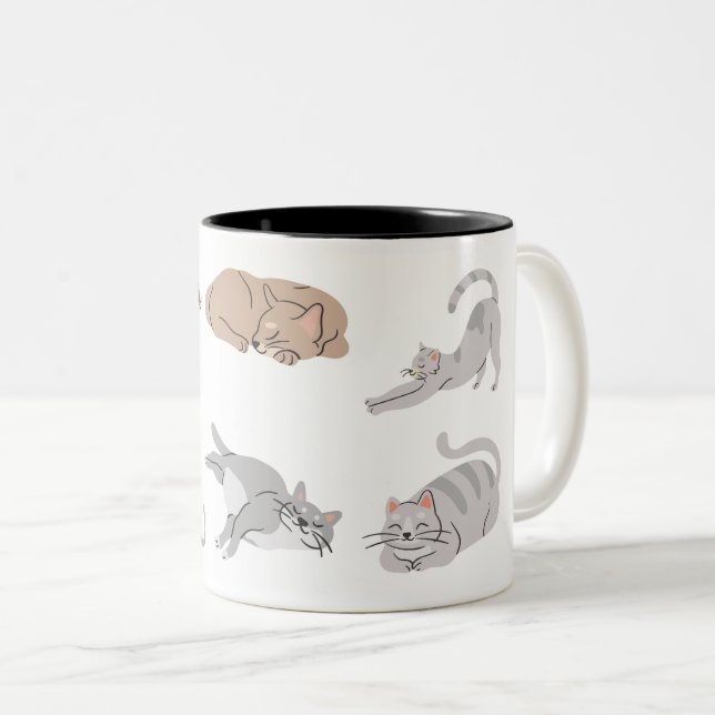 Caneca De Café Em Dois Tons seis gatinhos bonitos (Frente Esquerda)