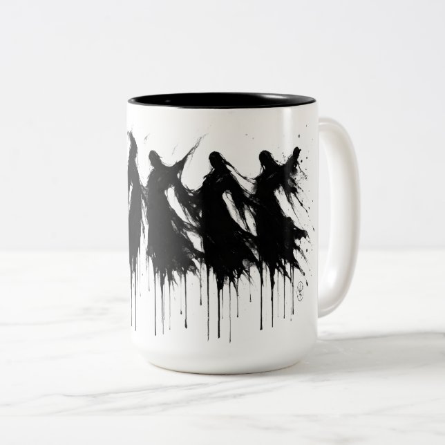 Caneca De Café Em Dois Tons Seis Tons de Gotejamento – Caneca Haunted Ink (Frente Esquerda)