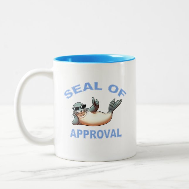 Caneca De Café Em Dois Tons Selo De Aprovação Funny Design (Esquerda)