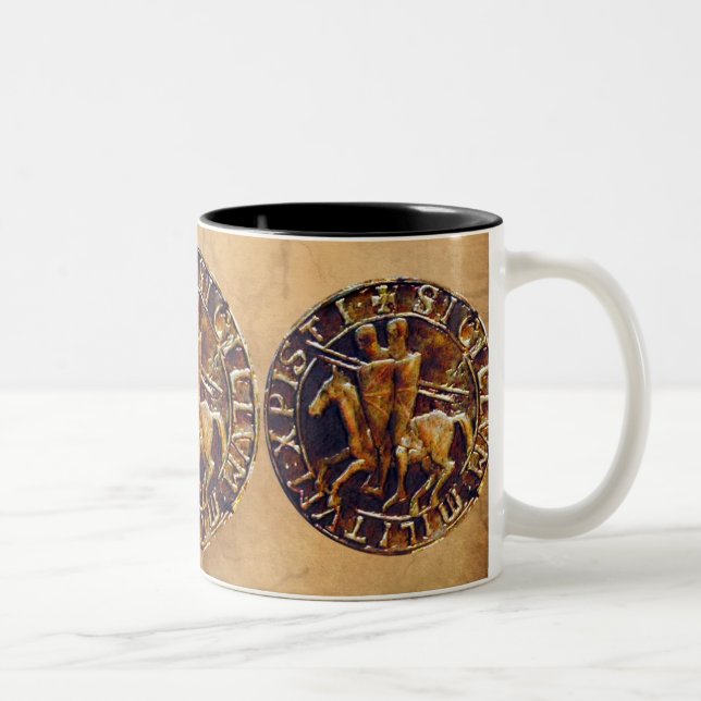 Caneca De Café Em Dois Tons Selo Medieval dos Cavalos Templários (Direita)