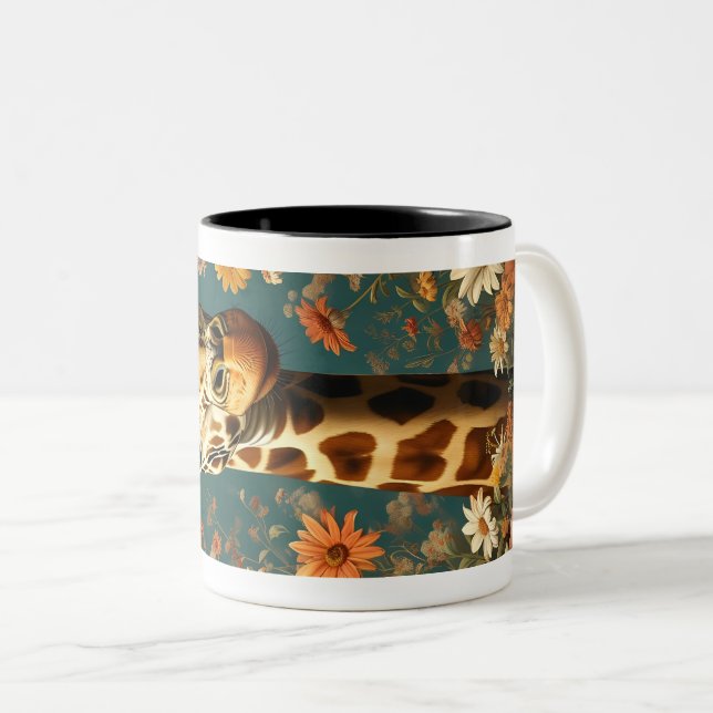 Caneca De Café Em Dois Tons Selvagem Girafa Portrait Illustration Animal (Frente Esquerda)
