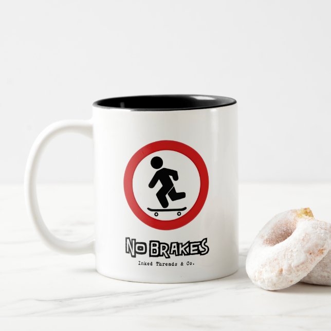 Caneca De Café Em Dois Tons Sem Brakes Skateboarder Mug (Com Donut)