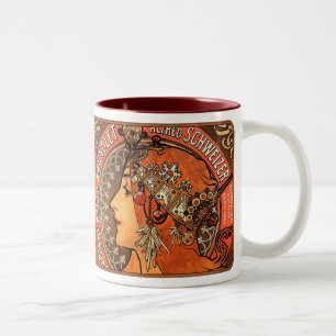 Caneca De Café Em Dois Tons Senhora bonita Caneca/copo de Nouveau da arte de