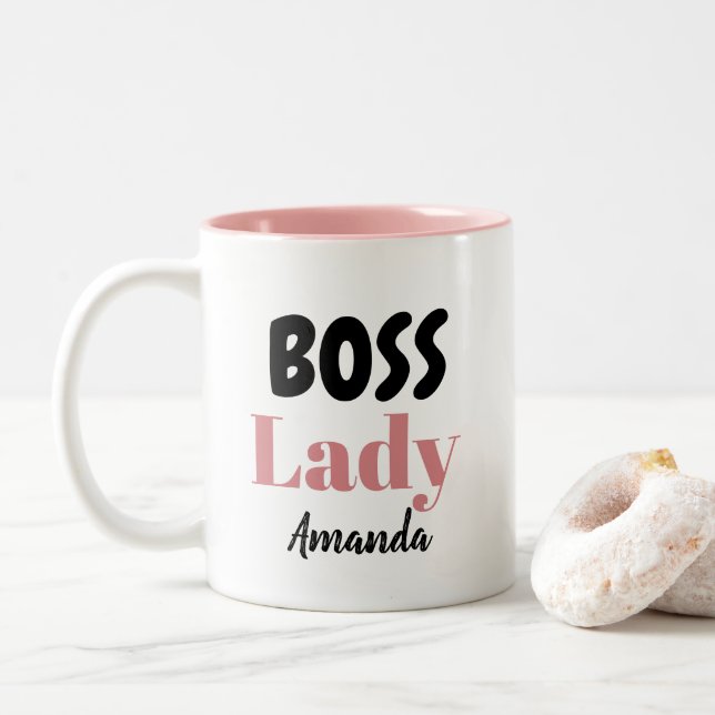 Caneca De Café Em Dois Tons Senhora Chefe Personalizada (Com Donut)