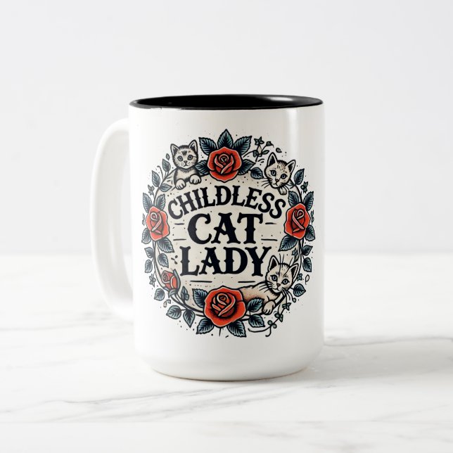 Caneca De Café Em Dois Tons Senhora de Gato Sem Fios (Frente Esquerda)