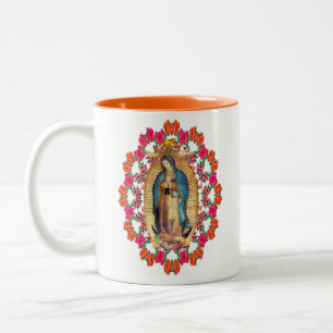 Caneca De Café Em Dois Tons Senhora de Guadalupe Virgem Maria Católica Laranj