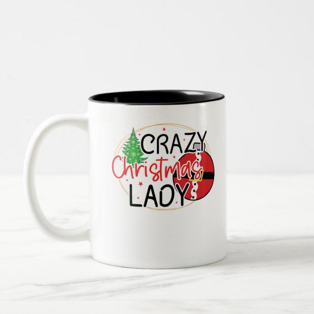Caneca De Café Em Dois Tons Senhora de Natal Louca - Natal Engraçado (Esquerda)