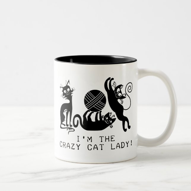 Caneca De Café Em Dois Tons Senhora louca do gato (Direita)