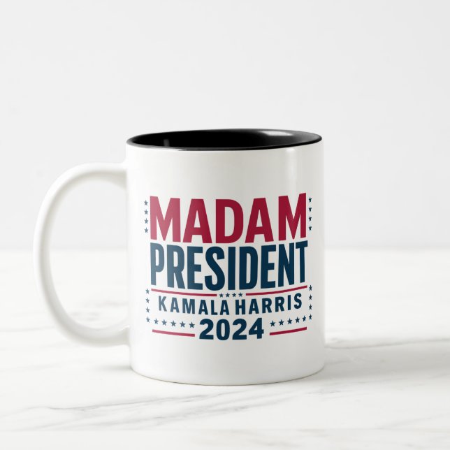 Caneca De Café Em Dois Tons Senhora Presidente Kamala Harris 2024 Votação Demo (Esquerda)