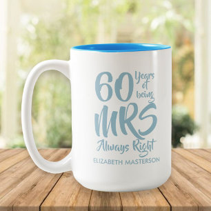 Caneca De Café Em Dois Tons Senhora Sempre Direita, 60º Aniversário de Casam