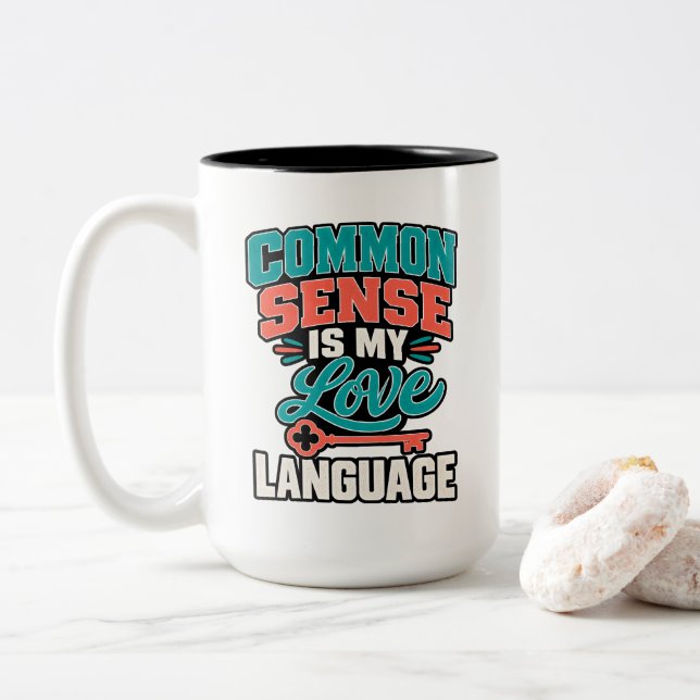 Caneca De Café Em Dois Tons Senso Comum Minha Linguagem do Amor (Com Donut)
