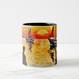 Caneca De Café Em Dois Tons Sentado no Pier
