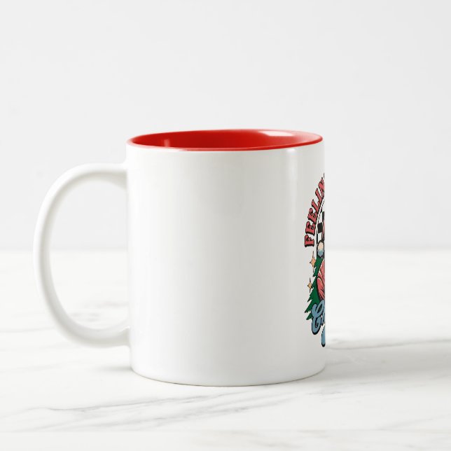 Caneca De Café Em Dois Tons Sentindo-se Alegre Natal Papai Noel (Esquerda)