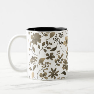 Caneca De Café Em Dois Tons Sepia Tone Vintage Impressão Floral