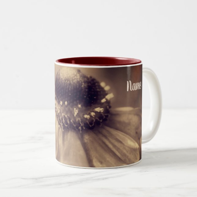 Caneca De Café Em Dois Tons Sepia Zinnia Envelhecido Flor Personalizado (Frente Esquerda)