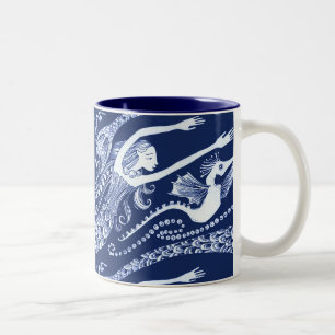 Caneca De Café Em Dois Tons Sereia com pérolas e cavalo marinho