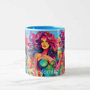 Caneca De Café Em Dois Tons Sereia de cabelo arco-íris com coquetel