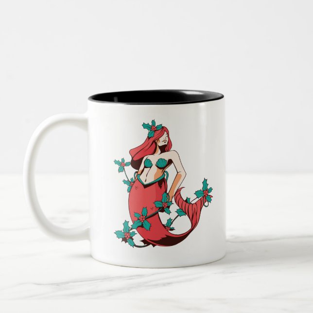 Caneca De Café Em Dois Tons Sereia de Natal (Esquerda)