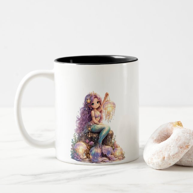 Caneca De Café Em Dois Tons Sereia fofa  (Com Donut)