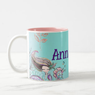 Caneca De Café Em Dois Tons Sereias Encantadas Lindas Debaixo do Mar