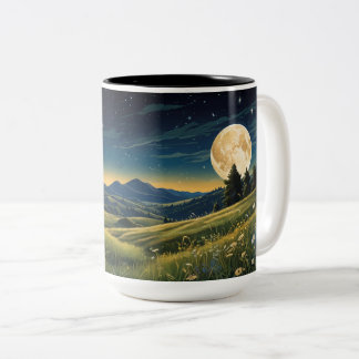 Caneca De Café Em Dois Tons Serene Meadow sob o céu estrelado, voo selvagem