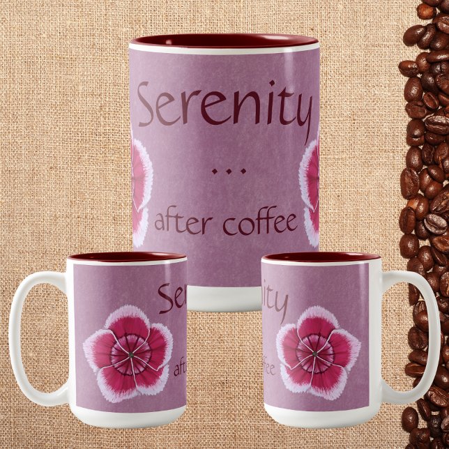Caneca De Café Em Dois Tons Serenidade Após Café Dianthus Rosa (Criador carregado)