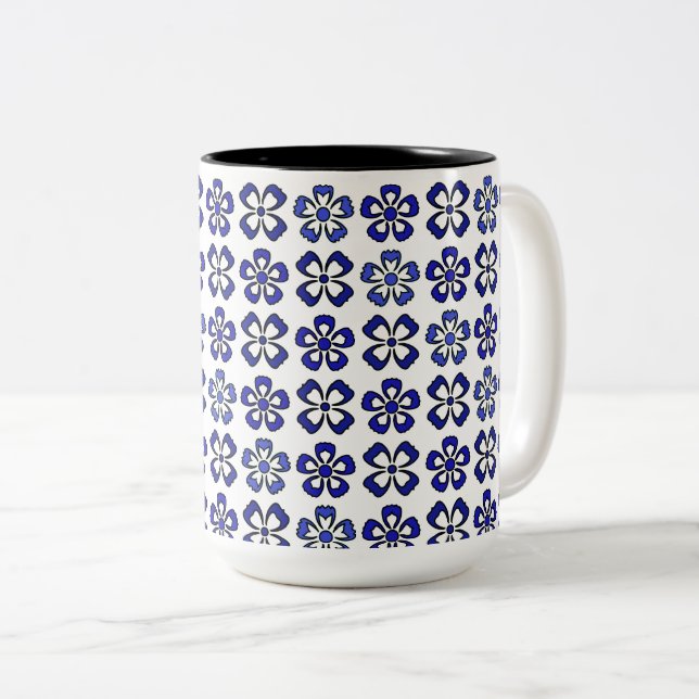 Caneca De Café Em Dois Tons Serenidade das Flores Azuis (Frente Esquerda)