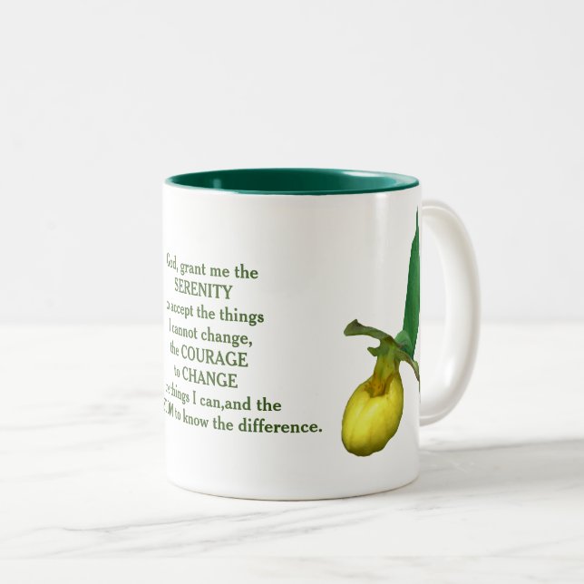 Caneca De Café Em Dois Tons Serenity Prayer Lady Slipper Orchid Flor (Frente Esquerda)